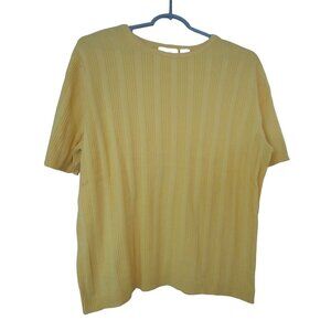 Vintage Yellow short sleeve cotton blend Size L crew neck  ribbed Knit Sweater